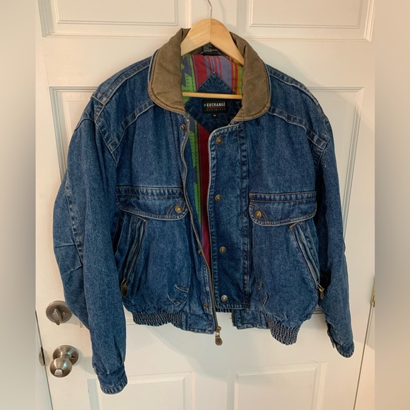 Vintage 80’s 90’s Exchange Unlimited Western Quilted Denim Bomber Jacket M - Picture 1 of 8